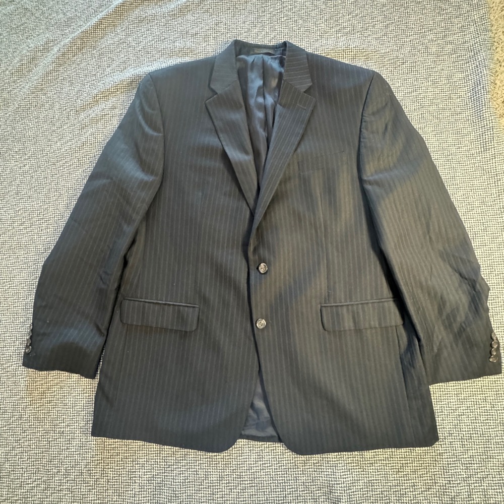 Chaps Mens Pinstripe Suit Jacket Blazer Black Two Button Regular Fit 46l